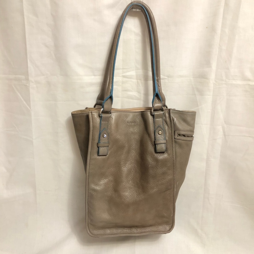 Lodis Gray Grained Leather Rectangular Tote Bag